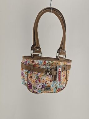 Rosetti Floral Multicolor Shoulder Bag with Tan Trim